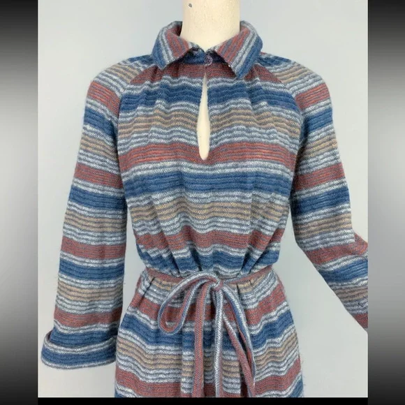 VTG Missoni 70s 80s wool stripe collared maxi dress 42 medium POCKETS - Picture 3 of 16